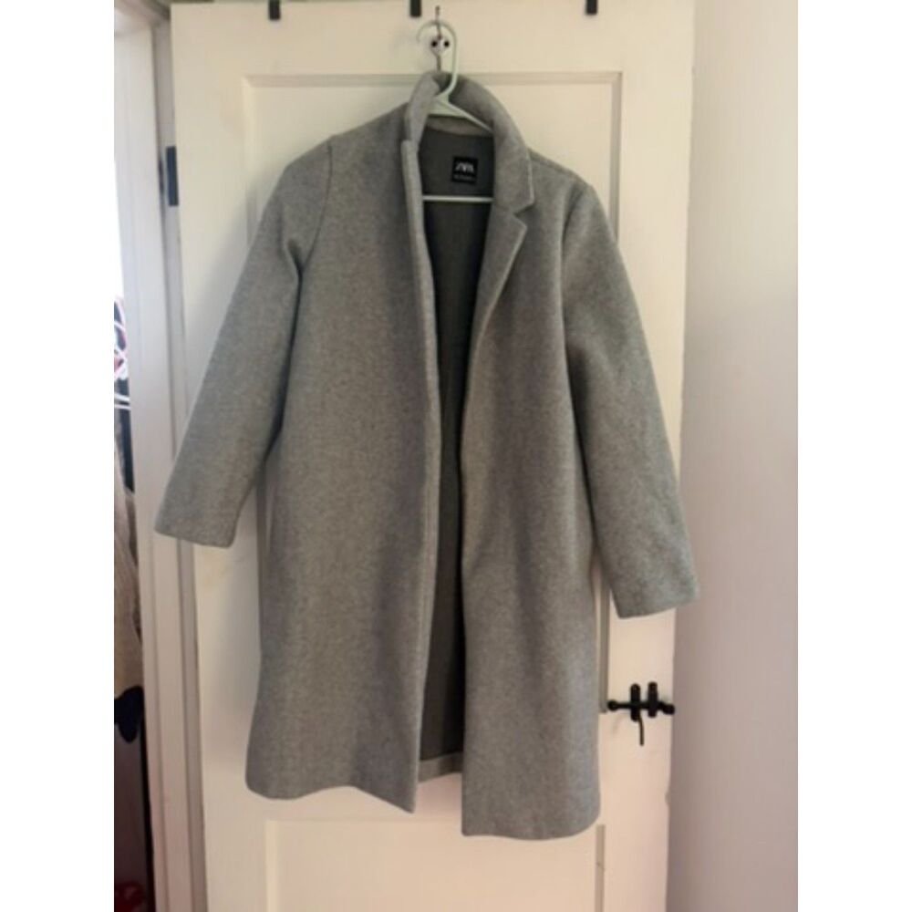Zara Womens Long Heather Grey Coat Size M Single Breasted Overcoat